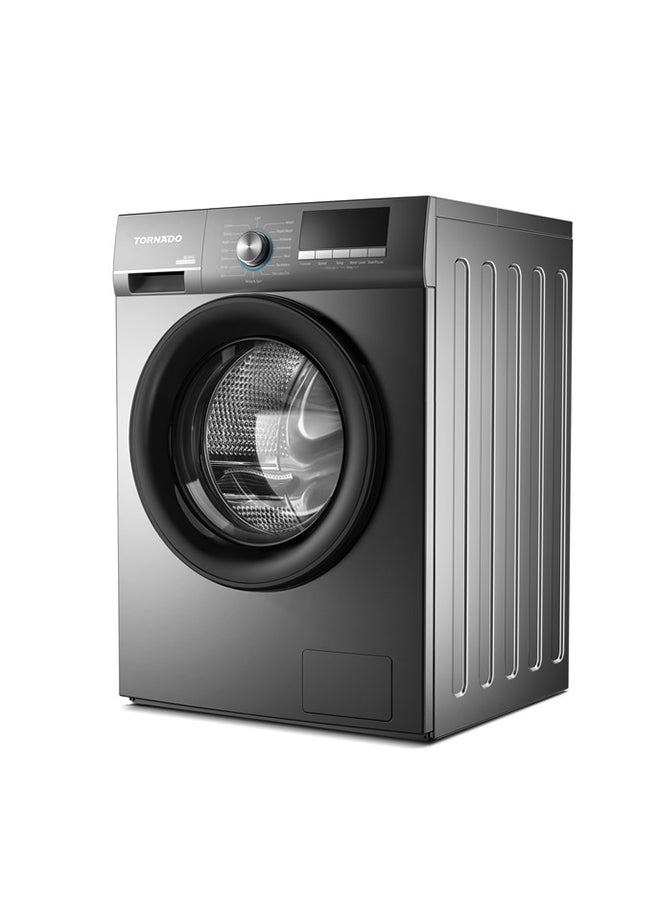 Tornado Front Load Automatic Washing Machine 10kg, BLDC Inverter Motor, 1200 RPM, Large 68L Drum, Smart Auto-Program & TwinWash Technology, Child Lock, Metallic Grey, TWX-FV1012GOSSK.